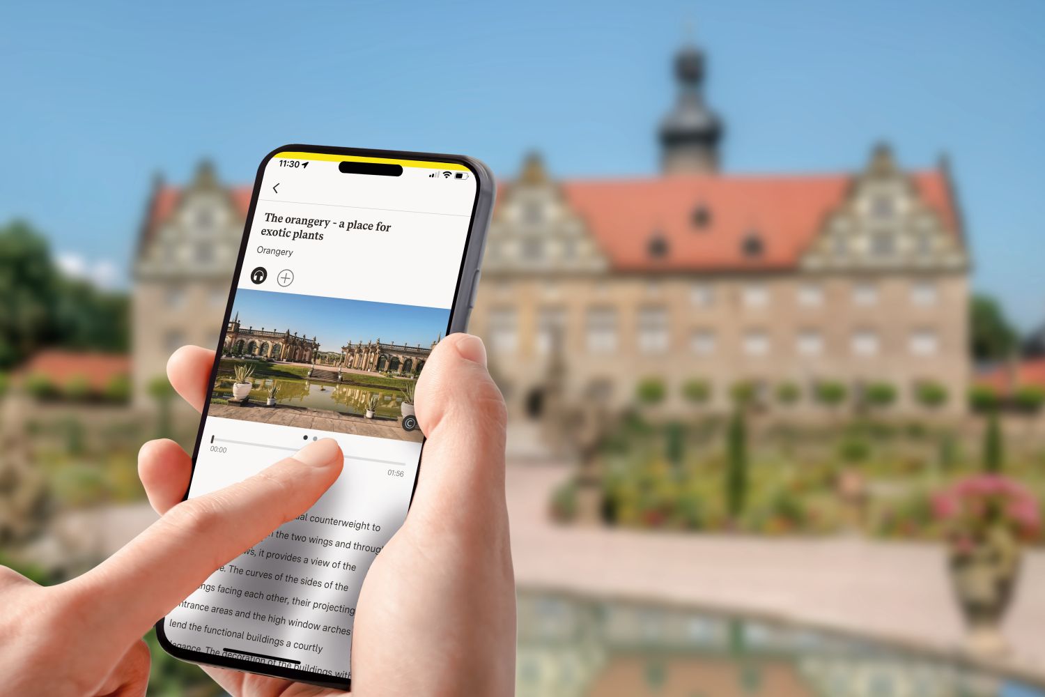 Weikersheim Palace and Garden, advertising banner for the app "Monument BW"