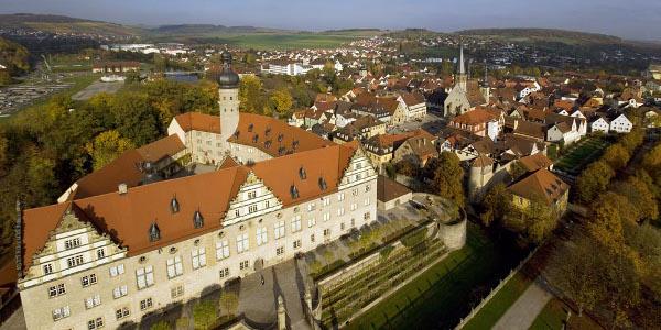 Foto: Staatliche Schlösser und Gärten Baden-Württemberg, Achim Mende Schloss und Schlossgarten Weikersheim, Blick von oben