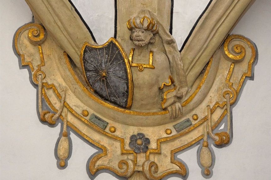 Schloss und Schlossgarten Weikersheim, Detail, Schlosskapelle, Krieger