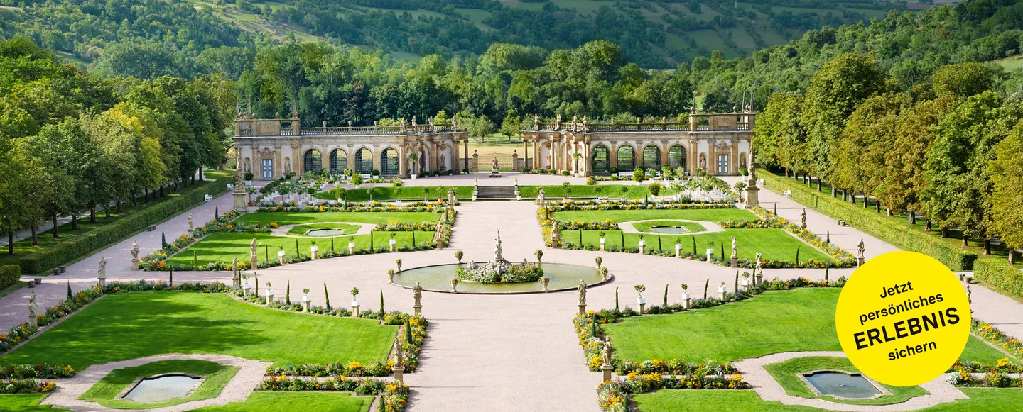 Schloss und Schlossgarten Weikersheim, Vogelansicht des Gartens