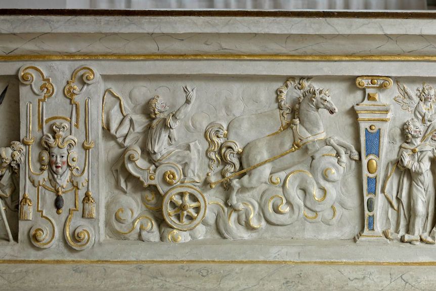 Schloss und Schlossgarten Weikersheim, Detail, Schlosskapelle, Stuckrelief